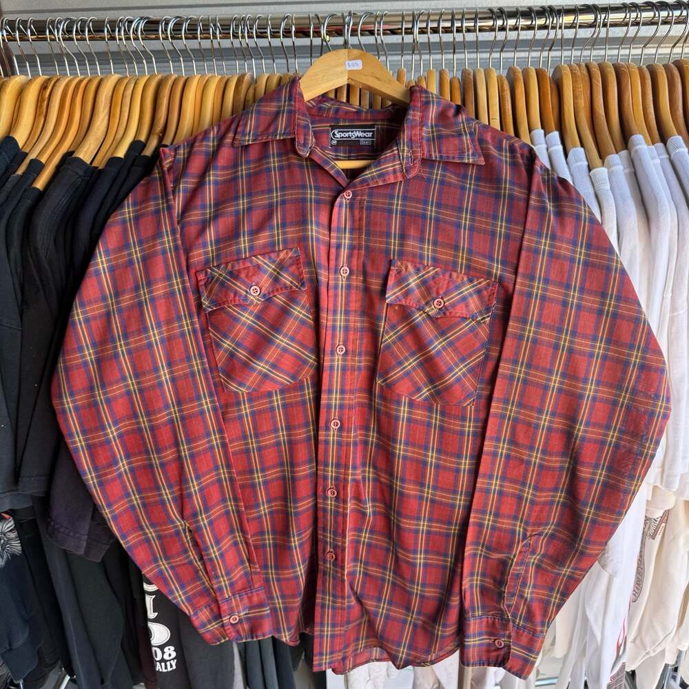70s Vintage Sears SportsWear Plaid Flannel Button-Up Shirt